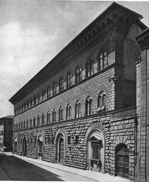 rustica, waterlijsten, kroonlijst, rondbogen en symmetrie bij het palazzo riccardi (voorheen medici), florence, 1444, arch. bartolomeo michelozzo; site was ooit: www.roma-antica.co.uk